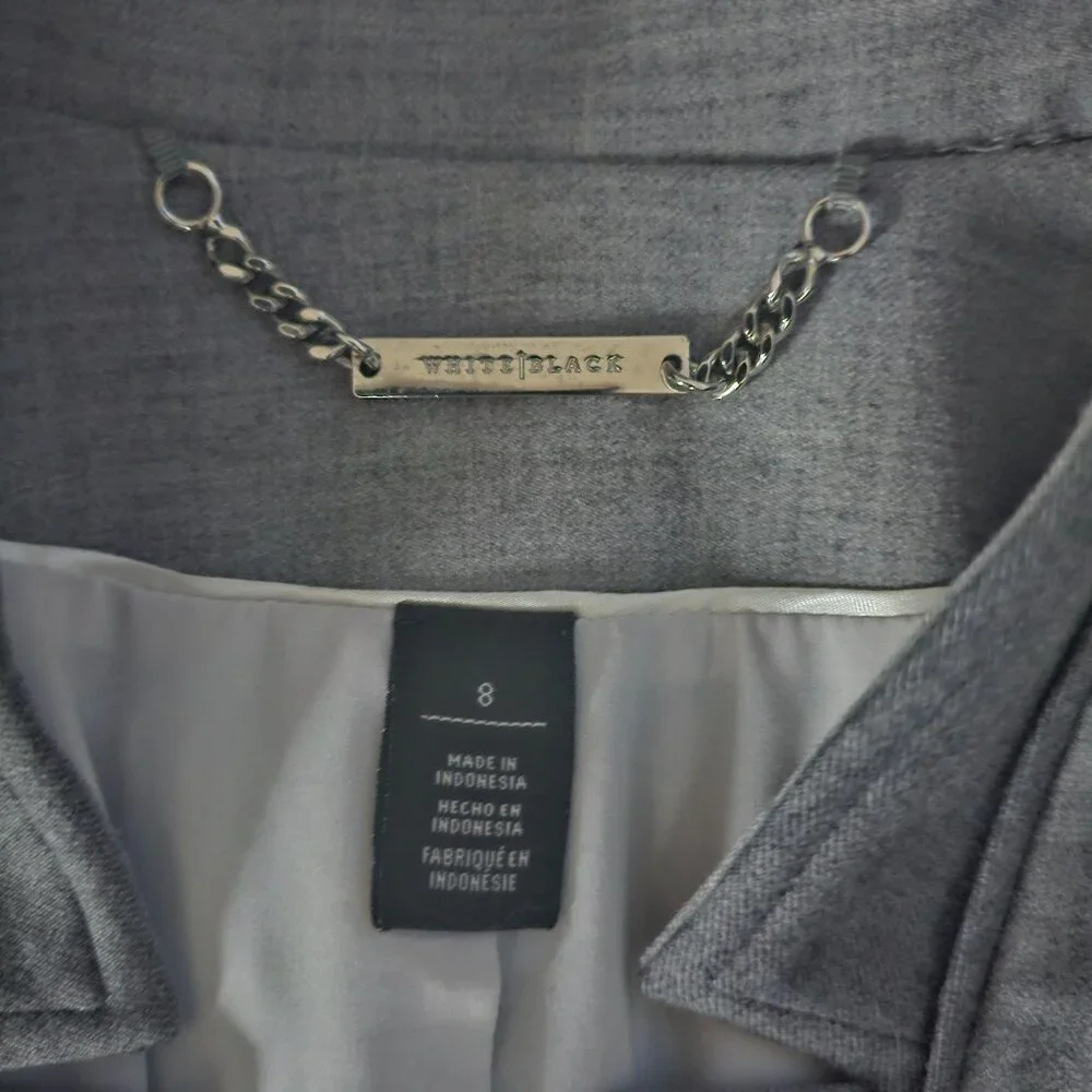 White House Black Market Women's Gray Wool Blend Contrast Panel Suit Jacket Sz 8 - Picture 11 of 14